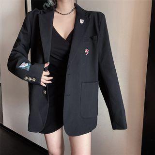 Heart Embroidered Blazer / Spaghetti-strap Mini Sheath Dress