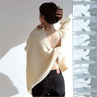 Slit-back Twist-trim Rib-knit Top