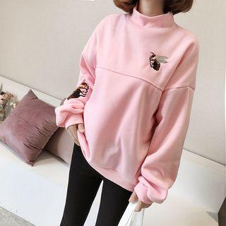 Mock Turtleneck Embroidered Pullover