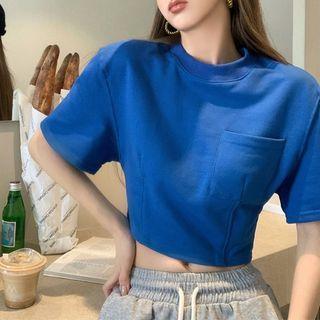Short-sleeve Plain Pocket-detail T-shirt
