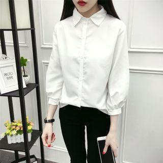 3/4-sleeve Plain Shirt White - One Size