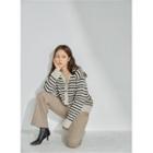 Wool Blend Stripe Cardigan Beige - One Size