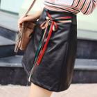 Bow Faux Leather Skirt