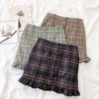 Plaid Frill Trim Mini Pencil Skirt