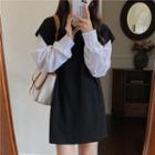 Long-sleeve Mock Two-piece Mini Dress Black - One Size