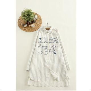 Striped Lettering Long Shirt