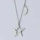 925 Sterling Silver Rhinestone Moon & Star Pendant Necklace S925 Silver - Necklace - One Size