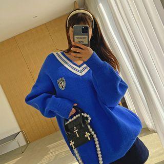 Contrast-trim Patched Vivid Sweater