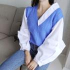 Puff-sleeve Cable-knit Layered Top