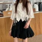 Plain Drawstring Crop Shirt / Mini A-line Skirt