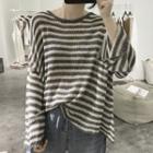 Long-sleeve Perforated Striped Knit Top