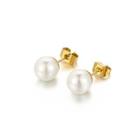 Simple And Elegant Plated Gold Geometric Imitation Pearl 316l Stainless Steel Stud Earrings Golden - One Size