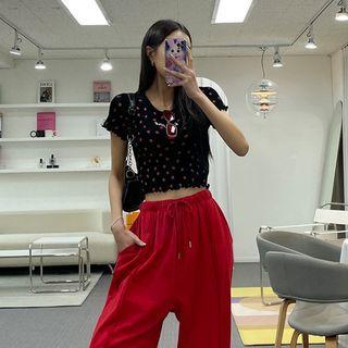 Letter Strawberry-pattern Crop Top