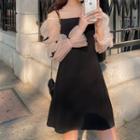 Mock Two-piece Mesh Panel Bow Mini A-line Dress