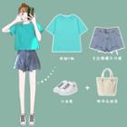 Plain Short-sleeve T-shirt / Denim Shorts