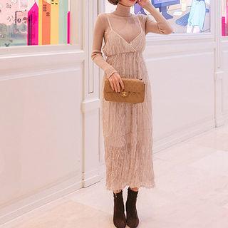 Sleeveless Fringed Chiffon Long Empire Dress