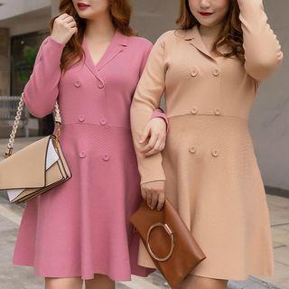 Notch-lapel Double-breasted Knit Dress
