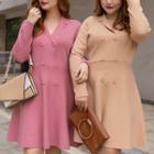 Notch-lapel Double-breasted Knit Dress