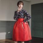 Hanbok Skirt (sheer Chiffon / Midi / Red)