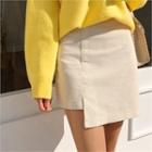 Cutout-hem Zip-side Corduroy Mini Skirt