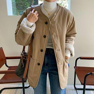 Fleece-lined Single-breasted Jacket Khaki - One Size