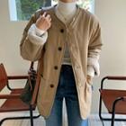 Fleece-lined Single-breasted Jacket Khaki - One Size