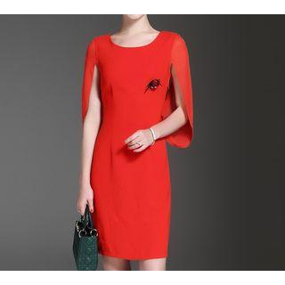 Plain Cape Sleeve Sheath Dress
