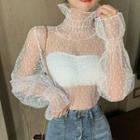 Turtleneck Bell-sleeve Lace Top