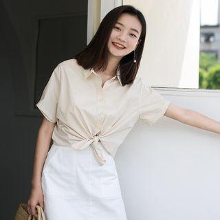 Short-sleeve Plain Cropped Shirt
