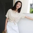 Short-sleeve Plain Cropped Shirt