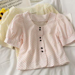 Puff-sleeve Dotted Crop Shirt