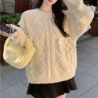 Mesh Trim Cable Knit Sweater