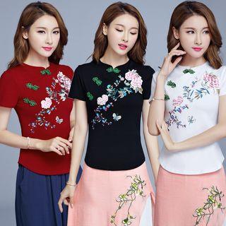 Embroidered Floral Short-sleeve Top