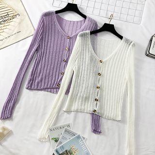 Button-down Sheer Light Knit Top