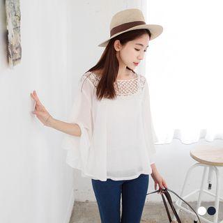 Hollow Neckline Bat Sleeve Blouse
