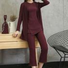 Set : Plain Tank Top + Boot-cut Pants + Jacket