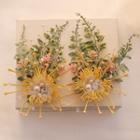 Set Of 2: Flower Hair Clip 1 Pair - Gold - One Size