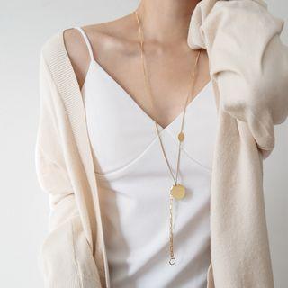 Alloy Disc Pendant Y Necklace Gold - One Size