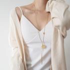 Alloy Disc Pendant Y Necklace Gold - One Size