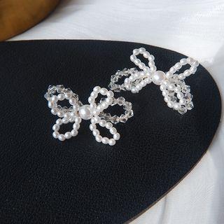 Faux Pearl Beaded Bow Ear Stud 1 Pair - Pearl - White - One Size