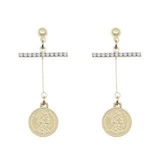 Rhinestone Bar Coin Dangle Earring