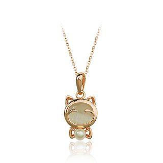 Kitten Pendant With White Cat's Eye And Fashion Pearl And Necklace