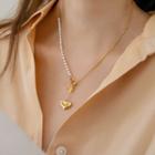 Faux-pearl Heart Necklace Gold - One Size