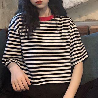 Cropped Pinstriped T-shirt