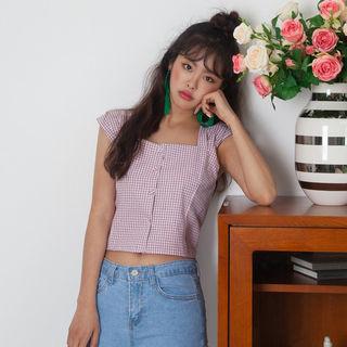 Lace-up Back Gingham Camisole Top