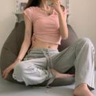 Lettuce Edge Drawstring Cropped T-shirt