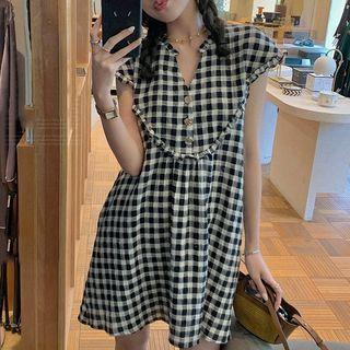Cap-sleeve Ruffle Mini Shift Dress