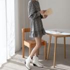 Round-hem Frill-hem Patterned Dress Lavender - One Size