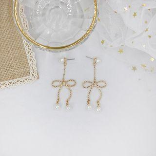 Faux Pearl Alloy Bow Fringed Earring