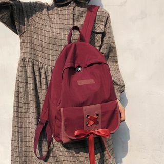 Plain Bow Nylon Backpack